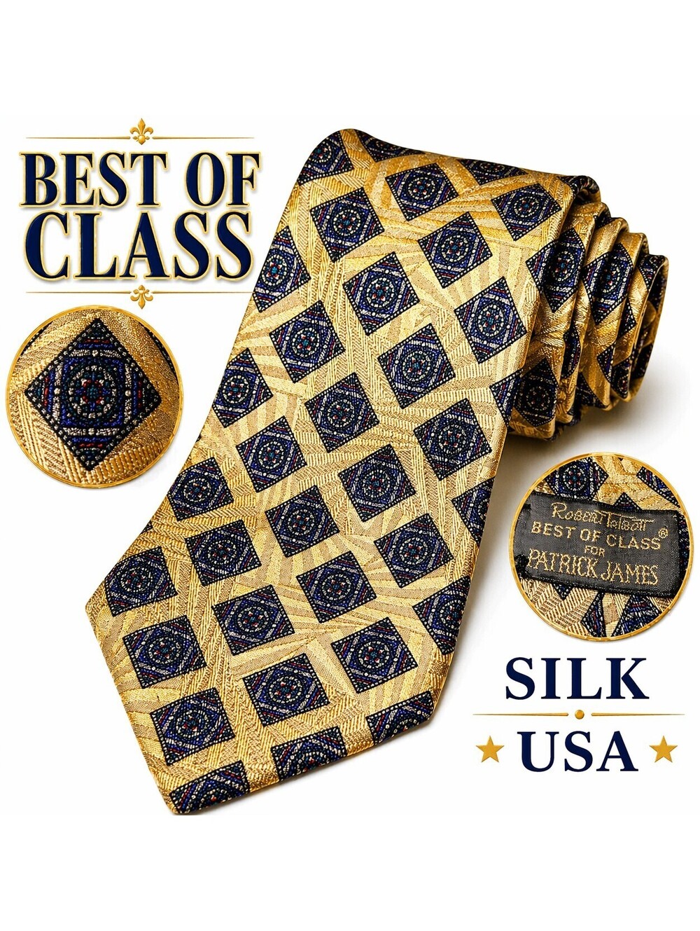 Robert Talbott Best of Class Silk Tie Gold Geometric Medallion USA Luxury...